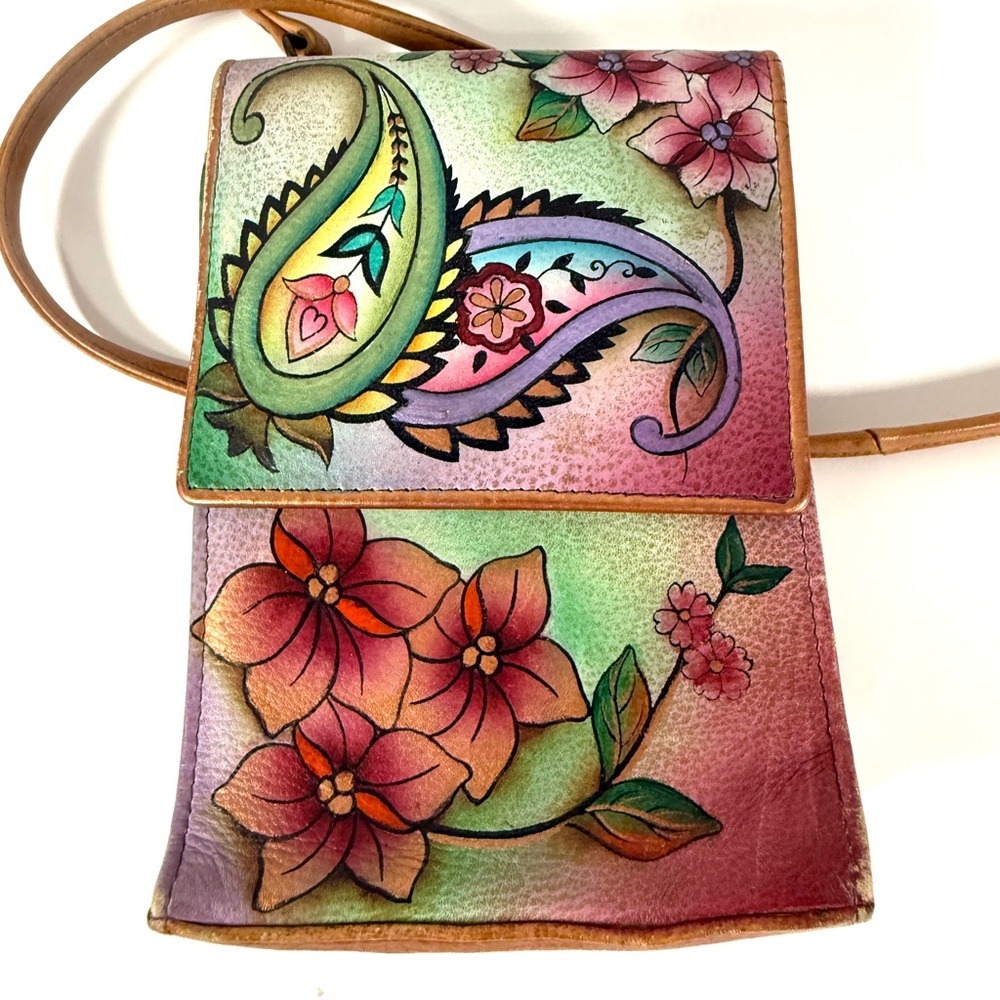 Anuschka Hand-Painted Floral Paisley Leather Crossbody